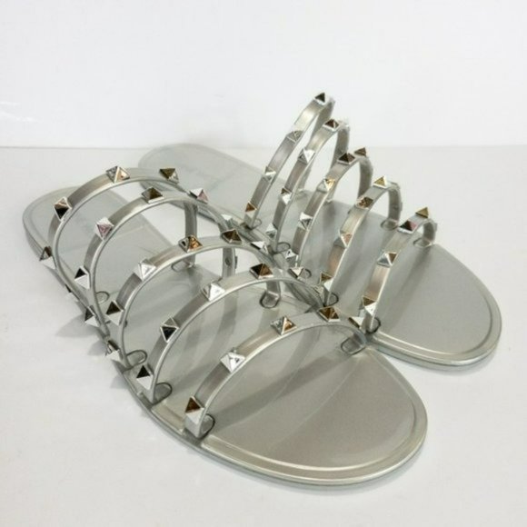 Nine West Charli Flat Jelly Slide Sandals Silver Gray -10 - Picture 5 of 8